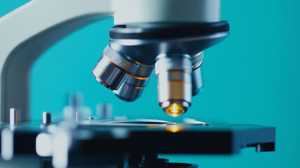 Fototapeta premium Science and medical treatment research concept image with microscopy research using a microscope close-up view