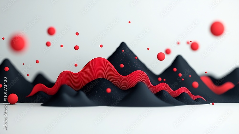 Poster dramatic abstract landscape with a dark moody background featuring a mountainous terrain and a mesme
