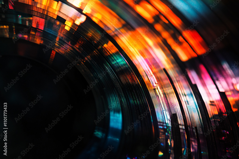 Poster colorful curved reflections on glass creating a dynamic abstract pattern with bright hues of orange 