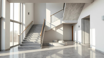 grand staircase, modern, granite, minimalist, cycles render