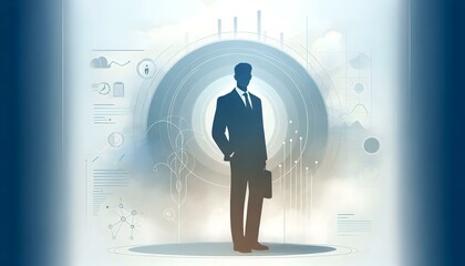 Obraz premium Businessman Silhouette with Abstract Background for Corporate Leadership and Marketing Visuals