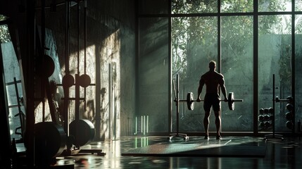 Man weightlifting in a gym high fidelity photography modern fitness environment motivational concept