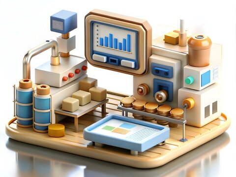 Assembly Line Virtual Interface Overlay Glossy Image with Real-Time Data Monitoring Copy Space