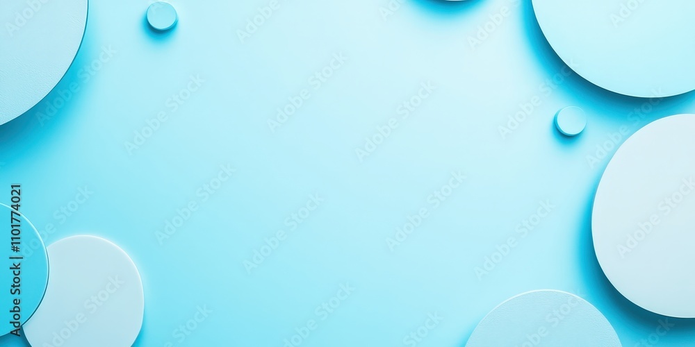 Poster soft blue background with circular shapes in varying sizes and shades