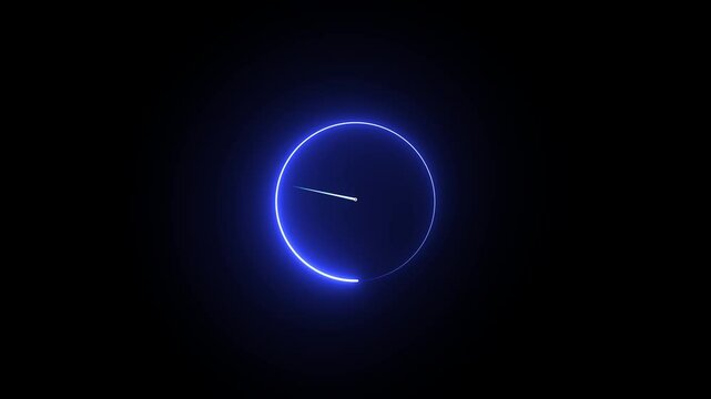 Futuristic neon shine clock icon animation over black background