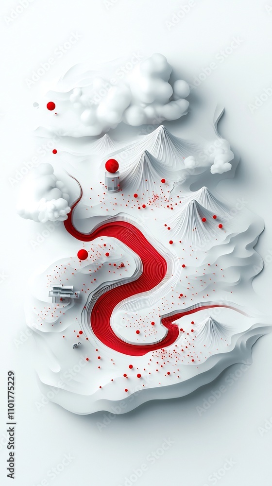 Poster striking abstract background showcasing a captivating wave like formation of red dots and lines flow