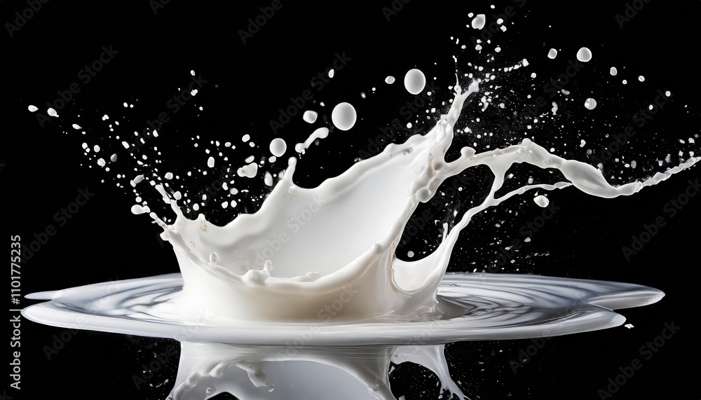 Aufkleber dynamic white milk wave splash with realistic splatters and drops, isolated on a transparent backgro