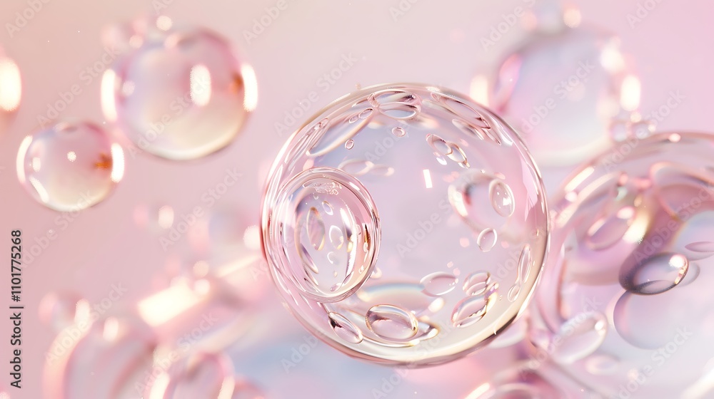 Poster a collection of translucent bubbles floating against a soft pastel background, creating a dreamy and