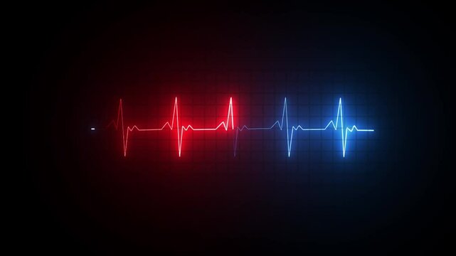 Abstract neon pulse animation with heartbeat signal on black background