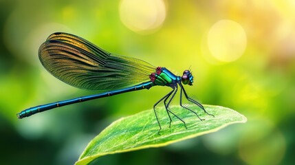 Vibrant Damselfly Resting on a Green Leaf