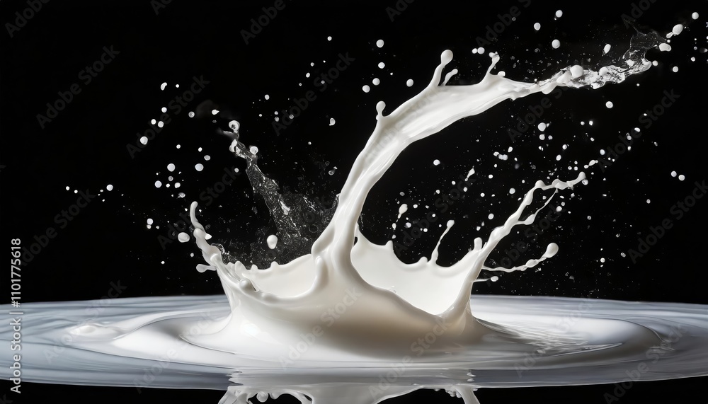 Poster dynamic white milk wave splash with realistic splatters and drops isolated on transparent background