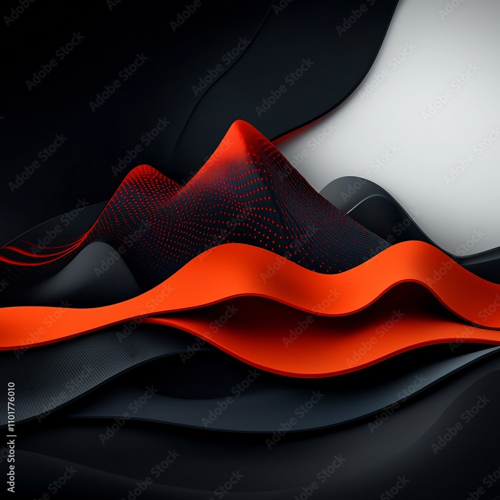 Poster captivating minimalist mountainous terrain of undulating red dots and lines in 3d visualization on a