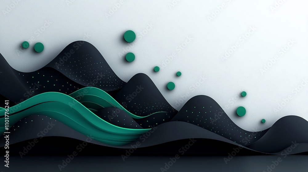 Poster abstract surreal 3d rendering of a dark mountain landscape with a dynamic undulating wave pattern cr