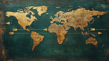 Map of continents with arrows showing worldwide delivery routes.