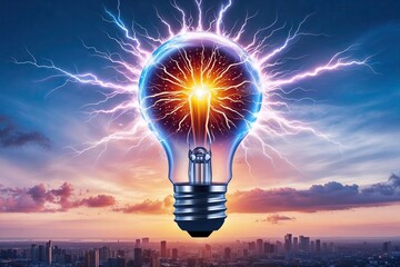 Vibrant Lightbulb Exuding Energy Representing Creativity Innovation and Inspiration in Digital Art