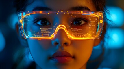 Close Up Macro of Business Analyst Using Augmented Reality for Innovative Data Analysis in Stock Photo