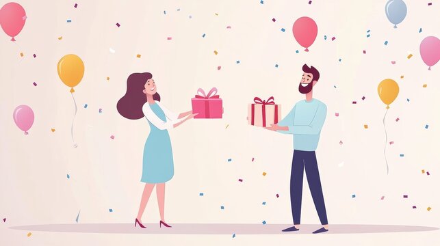 Colleagues Celebrate Work Anniversary With Gifts and Confetti in a Festive Atmosphere. Generative AI