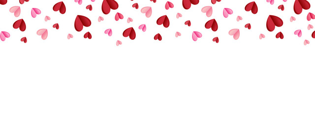 Love valentine background with red and pink heart petals falling down on transparent background. Vector banner, card, background. February 14. Vector EPS 10