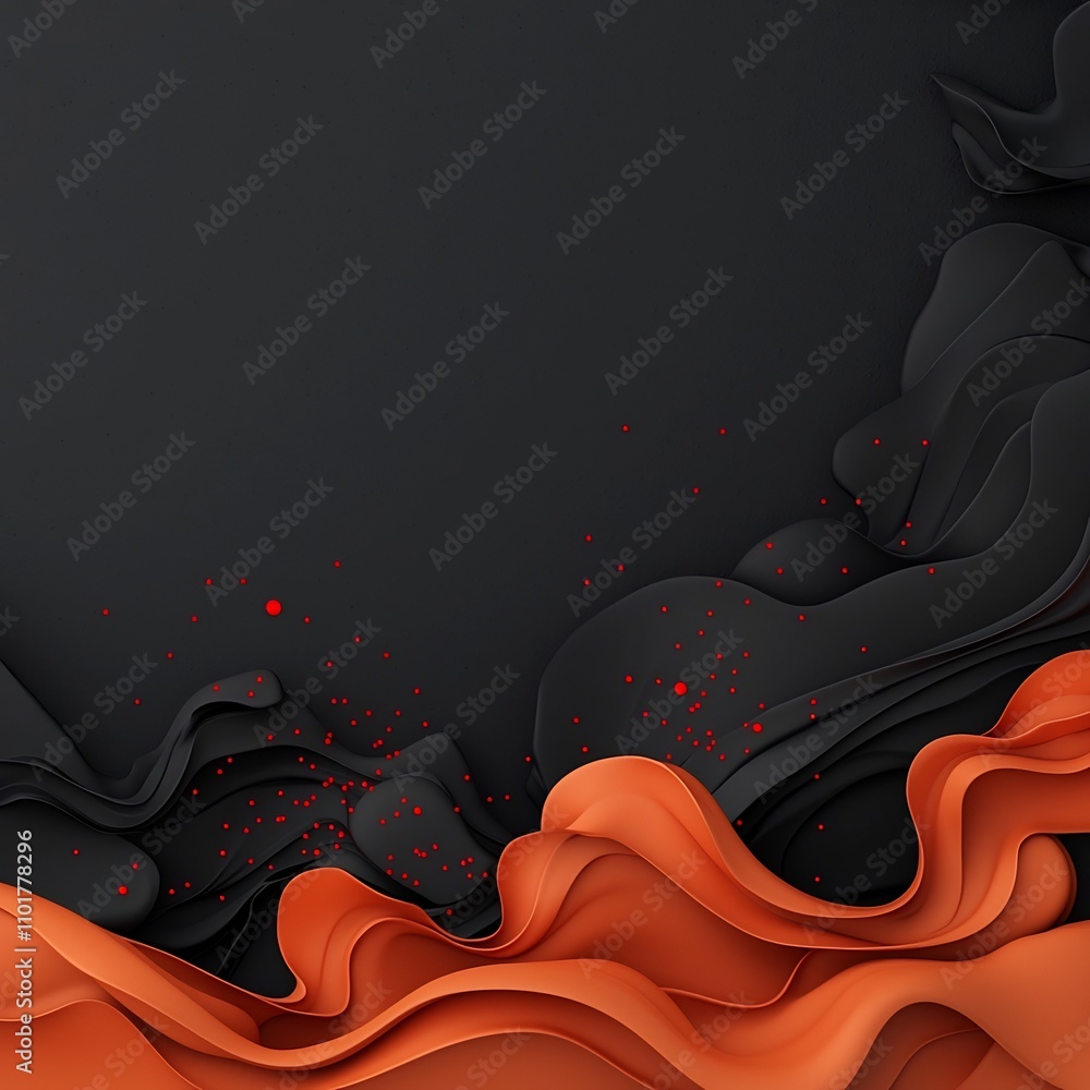 Poster eerie and captivating 3d mountainous mirage created with flickering red dots on a dark elegant backg