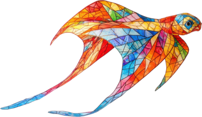 Colorful stained glass fish gliding through the water in a vibrant underwater world filled with artistic charm