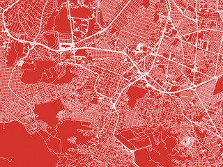 Christmas Map of Tlalpan, Mexico in Snowy White on Festive Red Background.