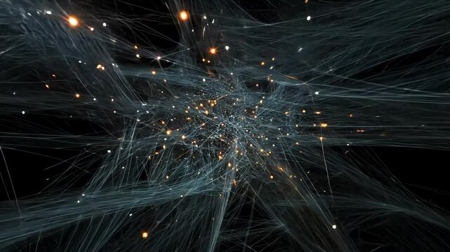 Visualization of cosmic web structure illustrating interconnected galaxies and dark matter in deep space