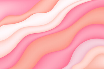 Abstract nude pink 3d wavy background. Cute candy colors wallpaper. Inflated organic curvy waves pattern with glowing plastic texture for presentation, social media, poster, web banner