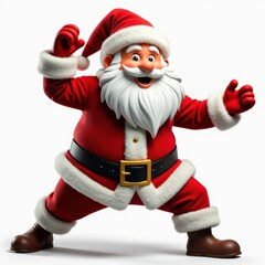 Fototapeta premium Santa Claus in dynamic pose isolated on white background in cartoon style 3D character