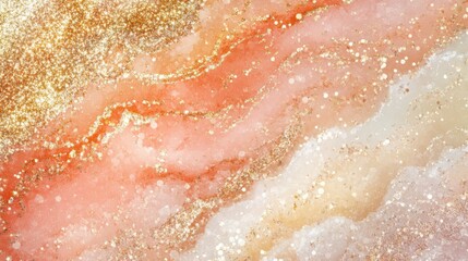 Obraz premium Abstract Peach, Gold, Glitter, Marble, Texture, Background, Design, Art, Swirls, Sparkle