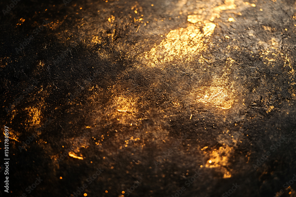 Aufkleber a dark textured background with golden light patches highlighting its rough details creating a warm 