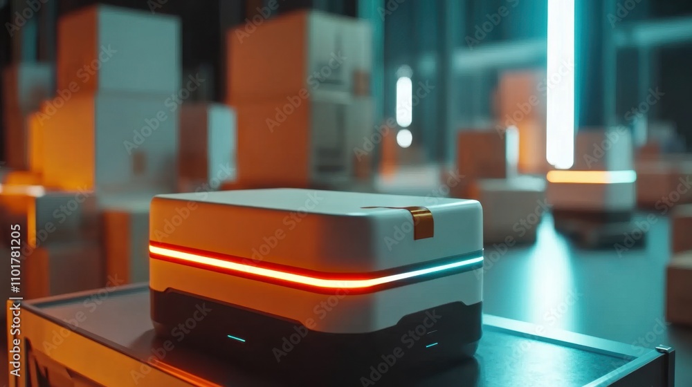 Poster smart logistics robot sorting packages with accuracy.