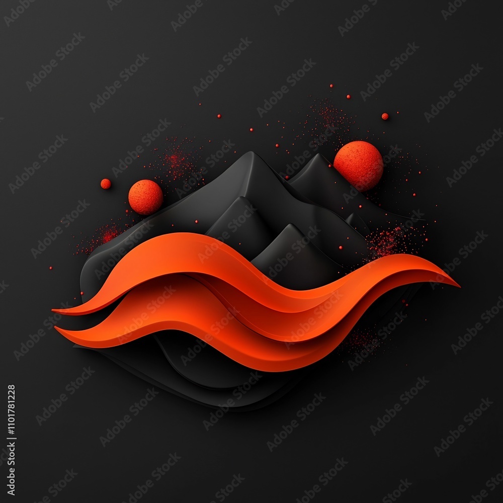 Aufkleber dramatic and moody 3d abstract digital art featuring swirling red shapes and particles against an om