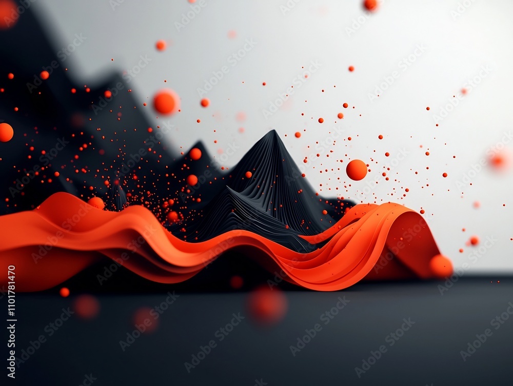 Poster captivating abstract 3d visualization with a dynamic flow of red dots and lines creating a wave like