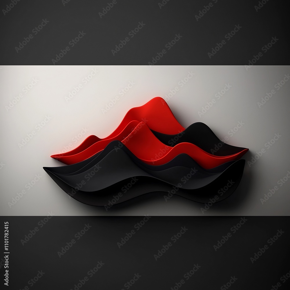 Poster enigmatic monochromatic mountainscape undulating red geometric forms create a mesmerizing sculptural