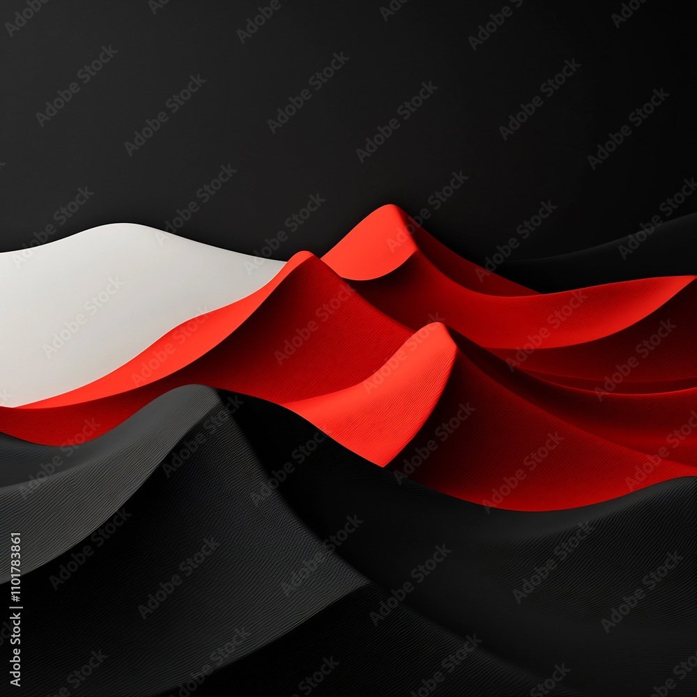 Poster captivating abstract digital artwork depicting a mysterious black space with undulating vibrant red 
