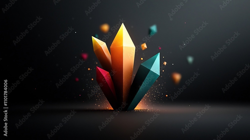 Poster mesmerizing abstract digital artwork featuring a surreal scene of floating precision cut holographic