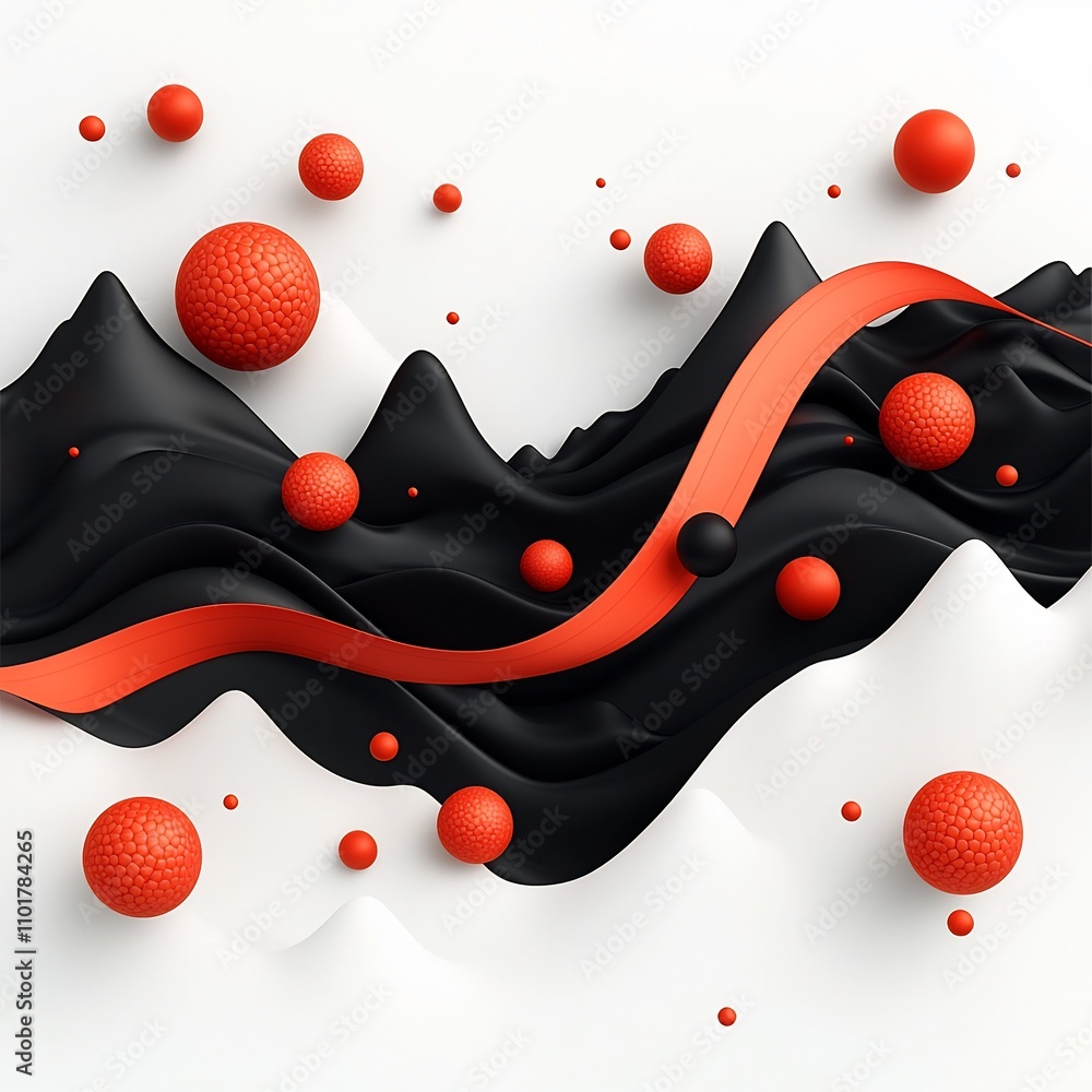 Poster ethereal and dynamic 3d digital art depicting a mountainous landscape with a captivating wave like p