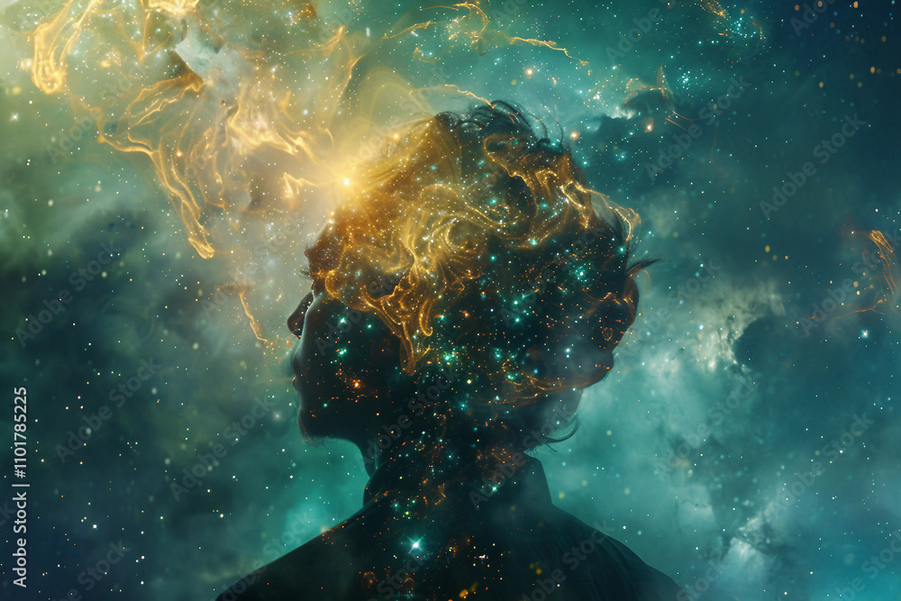 Aufkleber generative ai close-up of a time traveler exploring cosmic portal across space and time
