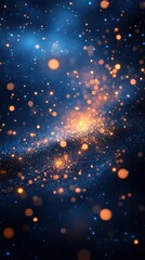 Misty blue background with golden bokeh lights