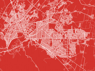 Christmas Map of Torreon, Mexico in Snowy White on Festive Red Background.