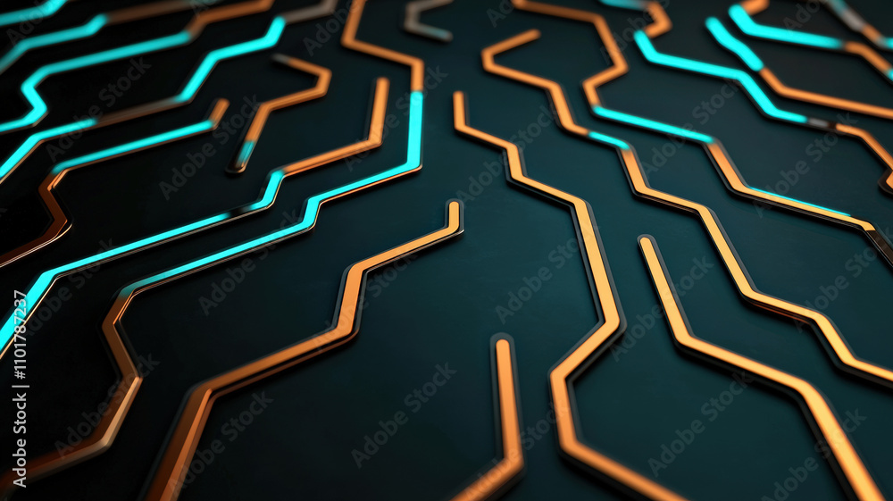 Poster abstract digital lines in orange and blue create a striking geometric pattern on a dark surface, evo