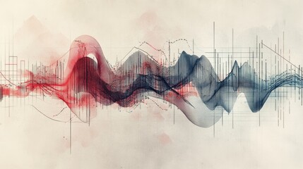 Cross-sectional sketch of data chart with red and blue lines,
