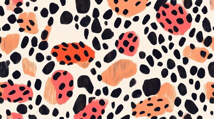 A colorful, abstract painting of a cat with spots and stripes