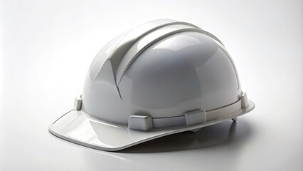 Fototapeta premium White Safety Helmet Isolated on White Background, Construction Hard Hat, Minimalist Design, Professional Safety Gear, Industrial Equipment, Workplace Safety, Essential PPE, Isolated Object