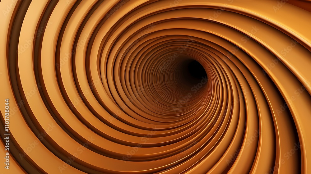 Poster the image contains a swirling, three-dimensional tunnel of concentric, bronze-colored rings receding