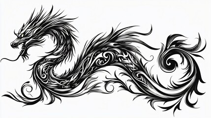 Fototapeta premium Intense Tribal Dragon Tattoo Design with Coiling Scales and Flame like Details