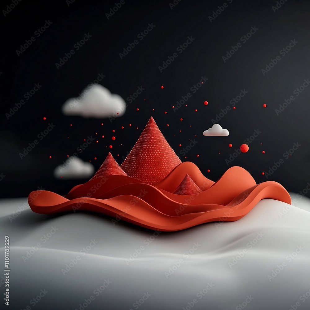 Poster stunning minimalist abstract mountainscape featuring a captivating arrangement of red dots and lines