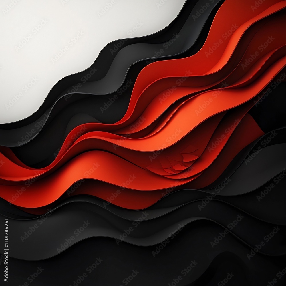 Poster mesmerizing undulating waves of bold red geometric forms create a hypnotic mountainous silhouette ag