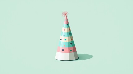 Party hat on a flat soft green background, representing a fun and carefree celebration. Vector illustration.