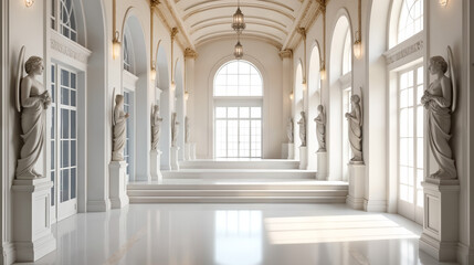Fototapeta premium Elegant Symmetrical Hall with Angelic Statues